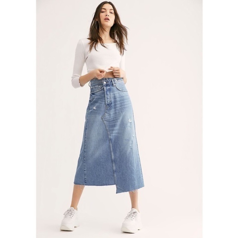 Free People Reworked Denim Midi Skirt